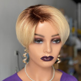 Pixie Cut T4/613Lace Human Hair wig欧美真人假发 蕾丝头套许昌