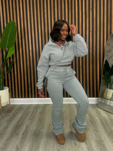Fall Winter Tracksuits Sportswear for Women 2024 Solid Color Half High Neck Fleece Hooded Sweatshirt and Pant Suits 2 Piece Set