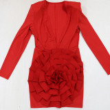 Women Rose Floral Applique Long Sleeve Bodycon Mini Midi Dress Wholesale Ladies V-neck Club Sexy Party Evening Birthday Dresses