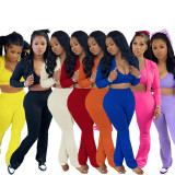 Crop Jacket Tops 3 Piece Pants Sets Sexy Outfits Tracksuits Women Sweatsuit Jogger Sweat Suit Solid Color Three Piece Pant Set