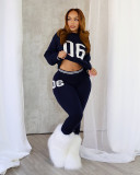 Street Fashion Letter Print Women 2 Piece Set Sports Wear Long Sleeve Crop Top and Skiny Legging Pants Outfits Sweater Tracksuit