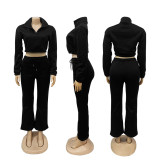 Fall Winter Tracksuits Sportswear for Women 2024 Solid Color Half High Neck Fleece Hooded Sweatshirt and Pant Suits 2 Piece Set