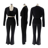 Crop Jacket Tops 3 Piece Pants Sets Sexy Outfits Tracksuits Women Sweatsuit Jogger Sweat Suit Solid Color Three Piece Pant Set