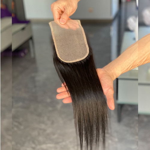 4x4 Free Part Lace Closure Human Hair Can Be Bleached 发块