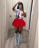C2153 Wholesale new jersey printed top with lace design short skirts 2 piece set