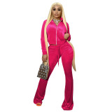 Velvet Tracksuit Lounge Wear for Women Autumn Clothes Long Sleeve Zip Crop Top Flared Pant Suit Jogger Matching 2 Two Piece Set