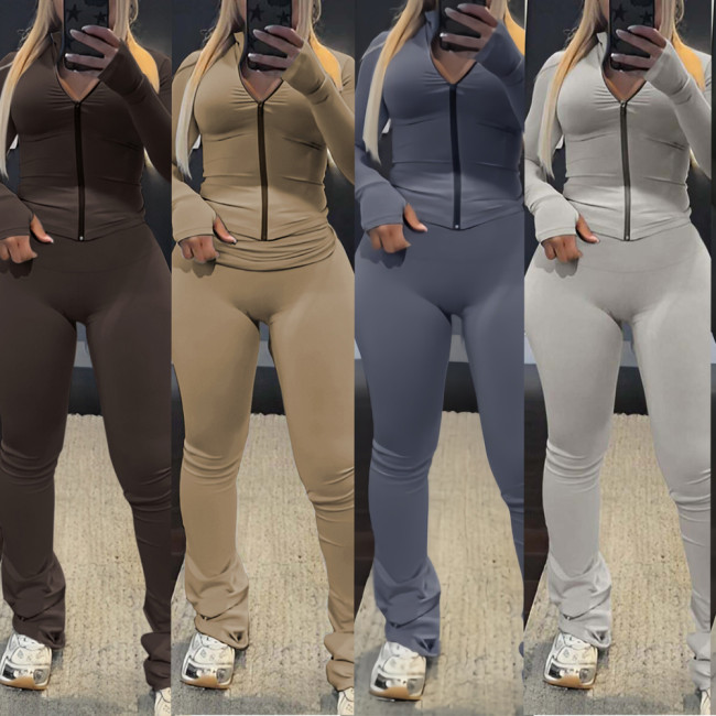 Two Piece Set Women's Zip Up Top High Waist Slim Fit Pants Suit Sport Wear Casual Fall Winter Jogging Outfits for Women Set 2024