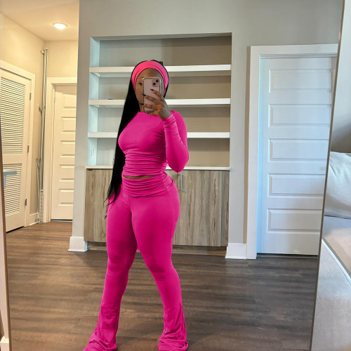 2 Two Piece Lounge Wear for Women 2024 Loungewear With Headband Yoga Outfit Long Sleeve Tops and Flare Pants Sets Tracksuit