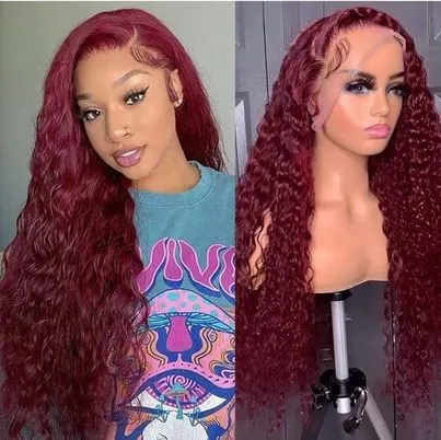 12A Jerry Curly Long wig Red 99j 200% density Human hair