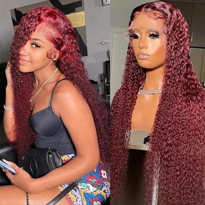 12A Jerry Curly Long wig Red 99j 200% density Human hair