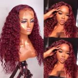 12A Jerry Curly Long wig Red 99j 200% density Human hair