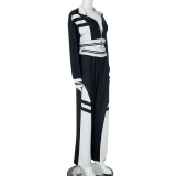 Fashion Women Tracksuit 2piece Set Lounge Wear Outfit Patchwork Zip Up Jacket and Straight Pants Matching Streetwear Track Suit