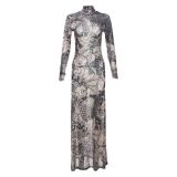 Mesh See Through Maxi Dress Ladies Elegant Streetwear Dresses Women Casual