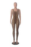 C1866 Trade women's leopard print sleeveless square neck backless slim fit sports jumpsuit