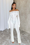 C1393 Sexy knitted hole long sleeved backless hollow design winter women's long jumpsuit