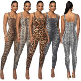 C1866 Trade women's leopard print sleeveless square neck backless slim fit sports jumpsuit