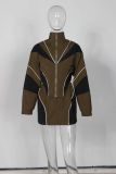 C0789 Wholesale sexy sports Ribbed casual patchwork long sleeved jacket short skirt set for women