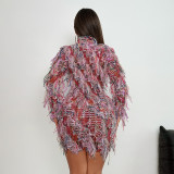 Peeqi K24D54810 fashion 2024 autumn single solid tassels long sleeves dress sheer sexy bodycon dress sleeveless slim mini dress