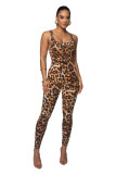 C1866 Trade women's leopard print sleeveless square neck backless slim fit sports jumpsuit