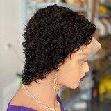 Curly pixie cut lace frontal wig human hair Wig, real hair, full head cover