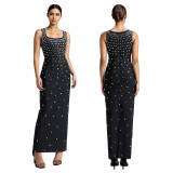 C7117 cross-border Express Amazon Europe and the United States fashion women's ironed diamond U-collar sleeveless hip sheath dress