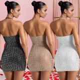 C7179 cross-border express Amazon Europe and the United States fashion women's sexy hanging neck hot drill slim-fit bag buttock dress