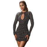 C7230 cross-border Express Amazon Europe and the United States fashion women's sexy halter short skirt hot drill long-sleeved dress