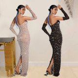 C7021 Cross-border Express Amazon independent station Europe and the United States fashion women's ironed drill one-line dress long skirt