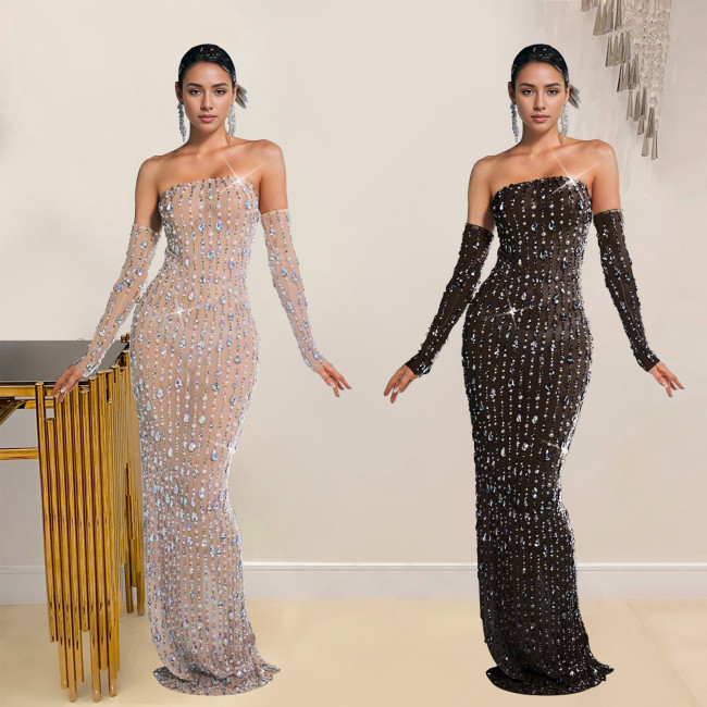 C7021 Cross-border Express Amazon independent station Europe and the United States fashion women's ironed drill one-line dress long skirt