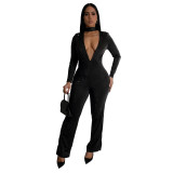 C7213 cross-border express Amazon Europe and the United States fashion women's sexy V-neck long sleeve hot drill package arm romper new