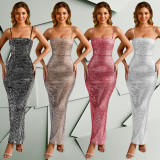 C7193 cross-border express Amazon Europe and the United States fashion women's hot diamond sexy strap tight bag buttock dress