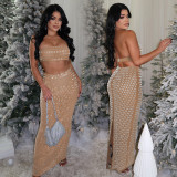 C7222 Cross-border express Amazon Europe and the United States fashion women's sexy breast wipe hot drill bag buttock long skirt two-piece set