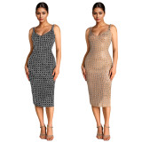 C7219 Cross border Express Amazon Europe and the United States fashion women's sexy backless hot diamond strap bag arm dress