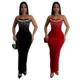 C7217 Cross-border express Amazon Europe and the United States fashion women's one-shoulder slit hot drill bag hip dress new