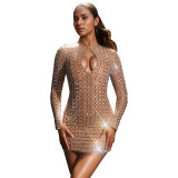 C7230 cross-border Express Amazon Europe and the United States fashion women's sexy halter short skirt hot drill long-sleeved dress