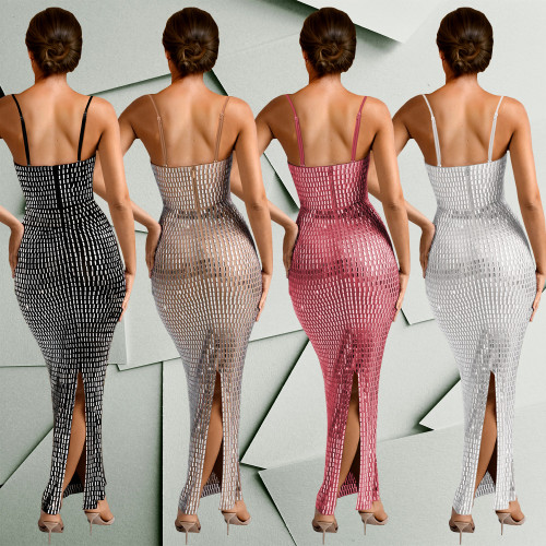 C7193 cross-border express Amazon Europe and the United States fashion women's hot diamond sexy strap tight bag buttock dress