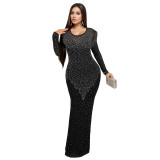 C7139 Cross-border express Amazon Europe and the United States fashion women's long-sleeved slim-fit bag arm hot diamond sexy dress