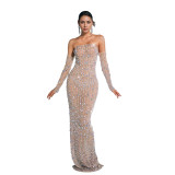 C7021 Cross-border Express Amazon independent station Europe and the United States fashion women's ironed drill one-line dress long skirt