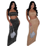 C7222 Cross-border express Amazon Europe and the United States fashion women's sexy breast wipe hot drill bag buttock long skirt two-piece set