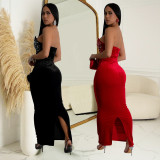C7217 Cross-border express Amazon Europe and the United States fashion women's one-shoulder slit hot drill bag hip dress new
