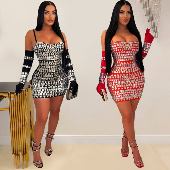 C6888 Cross-border express Amazon Europe and the United States fashion women's hot diamond sexy belt gloves long dress