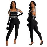 C7001 cross-border express Amazon independent station Europe and the United States fashion women's new belt hot drill long jumpsuit