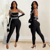 C7001 cross-border express Amazon independent station Europe and the United States fashion women's new belt hot drill long jumpsuit