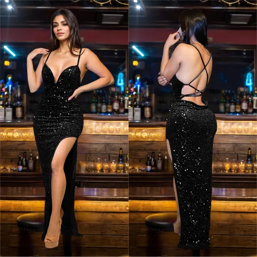 C7065 Cross border AliExpress Amazon Independent Station European and American Fashion Women's Wear Bead Velvet Strap Dress New