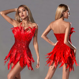 C6925 Cross-border express Amazon independent station Europe and the United States fashion women's feather glitter design sexy chest