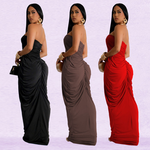 C7135 Cross-border express Amazon European and American fashion women's solid color sexy slim-fit dress V-neck dress new