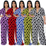 MY989 cross-border plus-size women's new fashion holiday style casual printed multi-color jumpsuit Amazon