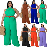 MY987 cross-border large size women's new solid color sleeveless fashion sexy round neck casual romper factory direct sales