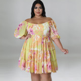 MY965 Amazon cross-border Europe and the United States plus size women's summer new sexy one-shoulder printed dress