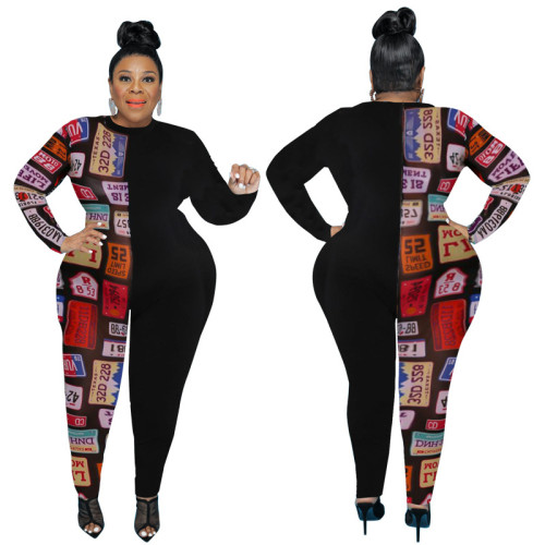 MY720 cross-border large size women's fall new semi-printed jumpsuit Amazon new source manufacturers